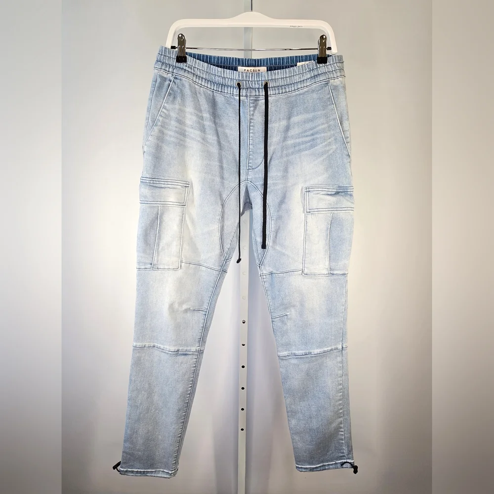 Pacsun Cargo Denim Jogger Jeans Light Wash Men's Size M Long